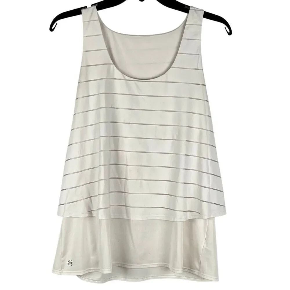 MAS Design Sample White Striped Athletic Tank Top Large
